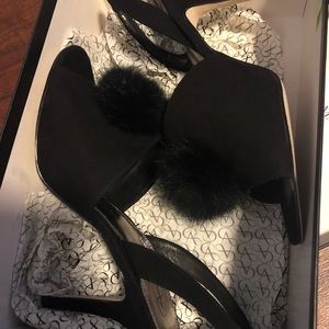 8.5  Fur and Black Kid Suede Alecia heel